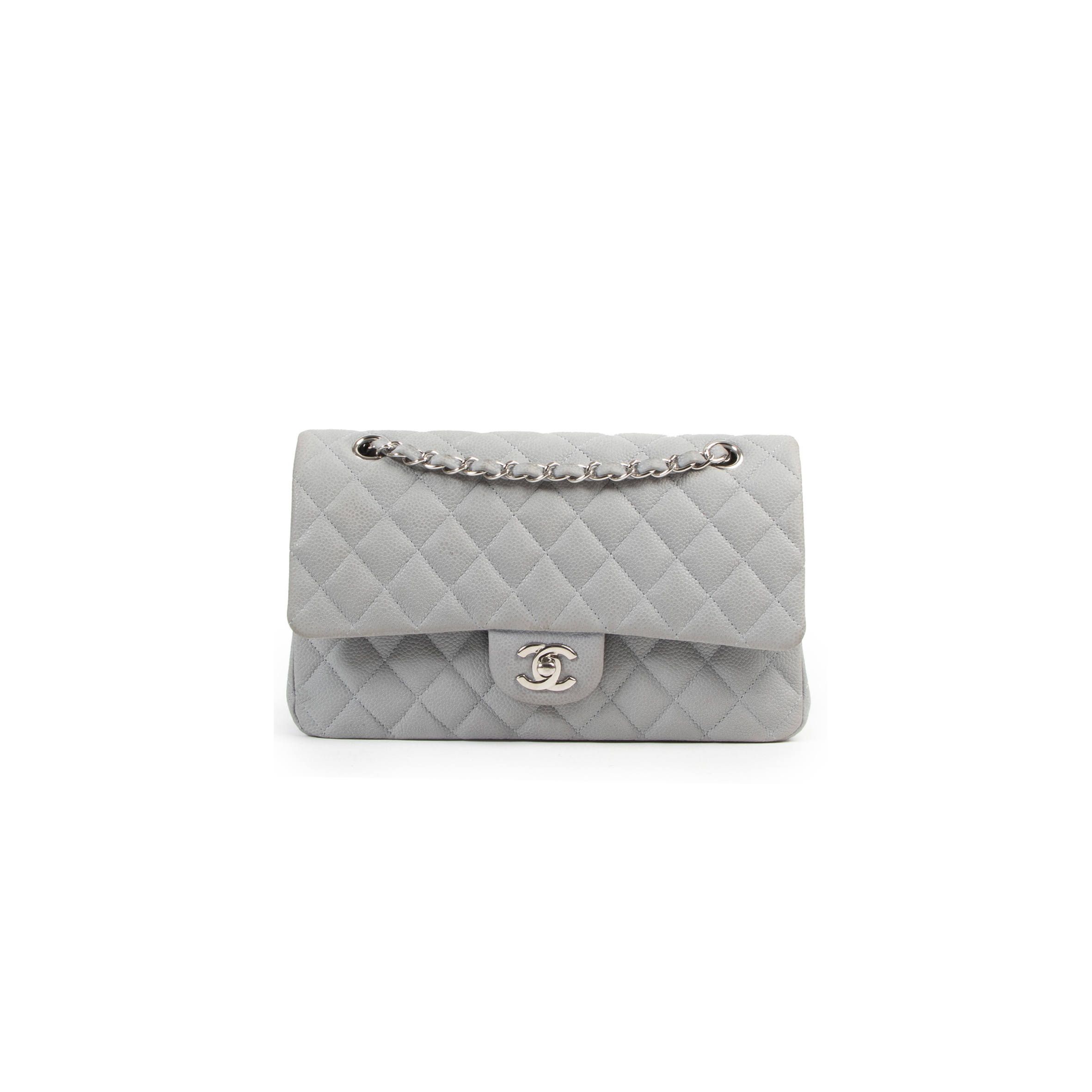 CHANEL GREY SUEDE CAVIAR LEATHER MEDIUM CLASSIC FLAP BAG (25*14*6.5cm) 